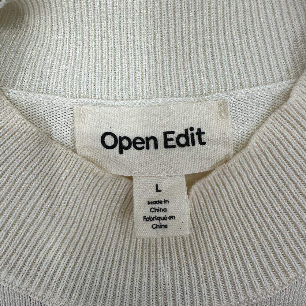 Open Edit Mock Neck Dolman Cap Sleeve Ivory Ribbed Blouse Womens Large - Picture 6 of 6
